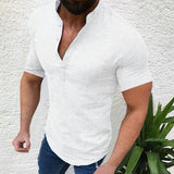 chemise-ample-manches-courtes-col-henley-année 70