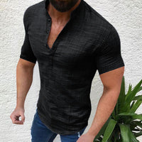 chemise-ample-manches-courtes-col-henley-année 70